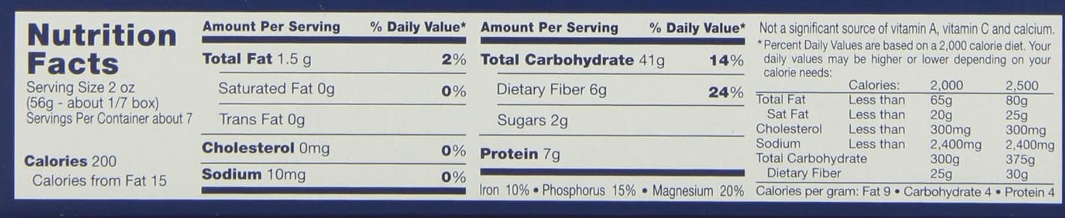 Barilla Whole Grain Pasta Nutrition Label