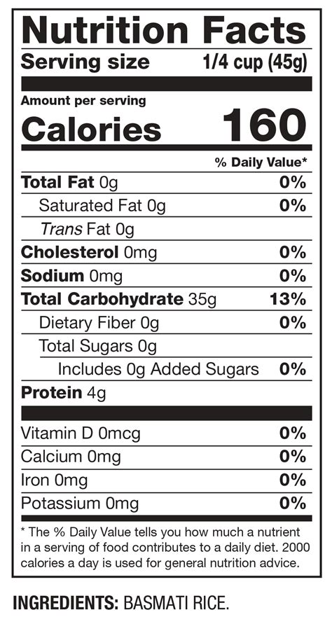 Basmati Nutrition Information