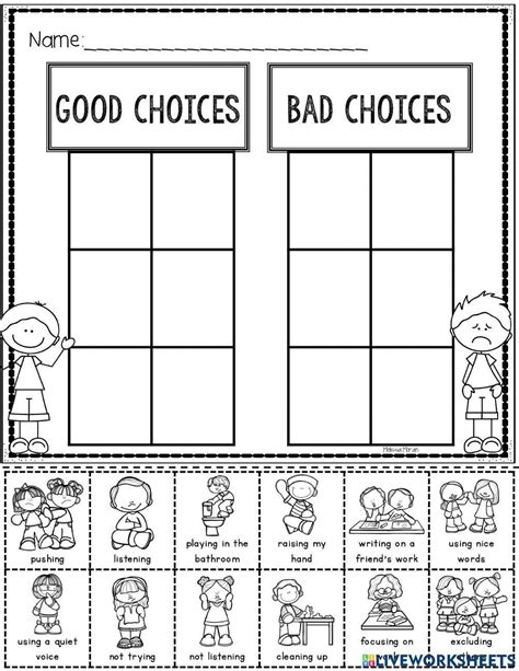 Good Choice And Bad Choice Worksheets