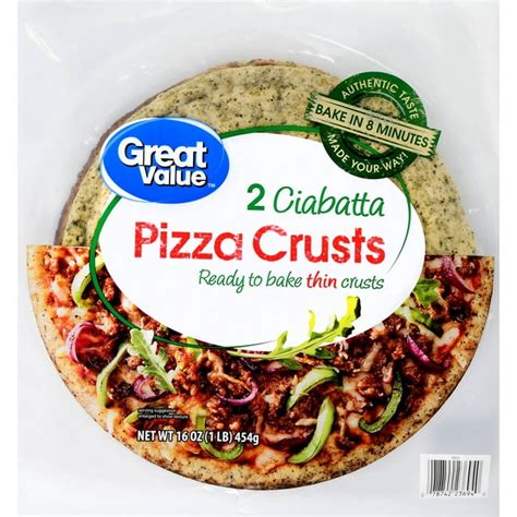 Great Value Ciabatta Pizza Crusts 16 Oz 2 Count Walmart Com