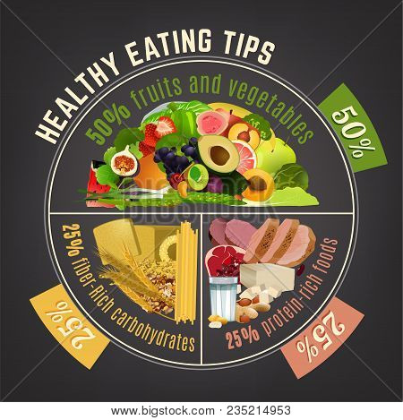 Healthy Eating Tips Infographic Chart Food Balance Proper Nutrition Proportions Stock Vector By