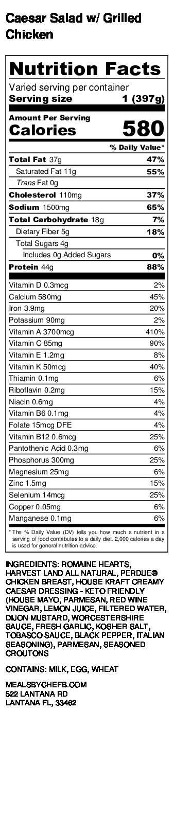 Large Caesar Salad W Grilled Chicken Meal By Chef B