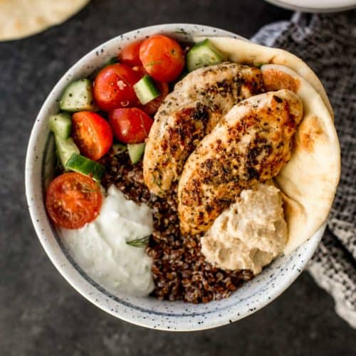 Mediterranean Chicken Quinoa Bowl Recipe Foodiecrush Com