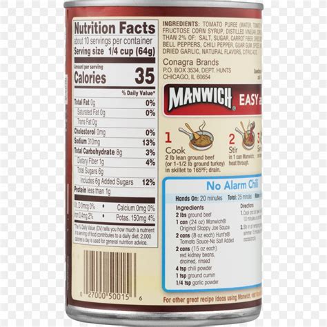 Sloppy Joe Manwich Ingredient Sauce Nutrition Facts Label Png 1800X1800px Sloppy Joe Calorie