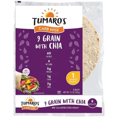 Tumaro S Low Carb 9 Grain With Chia Seeds Tortillas 8 Inch Low